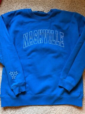 Ash Blue Nashville Crewneck Sweatshirt with Star Sleeve Detail